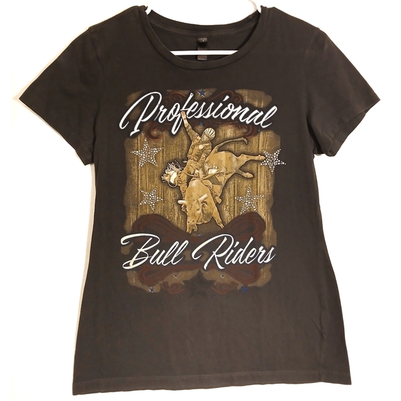 PROFESSIONAL BULL RIDER Rhinestone Tee M - Picture 1 of 3